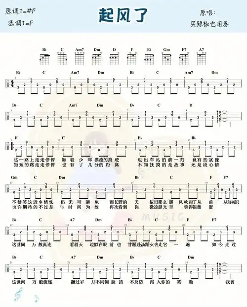 尤克里里吉他曲谱起风了