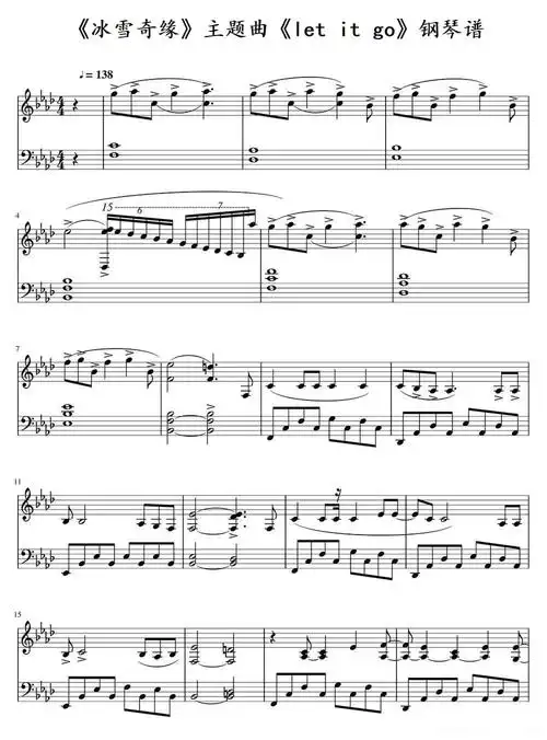 《冰雪奇缘》主题曲《let it go》钢琴谱第1张