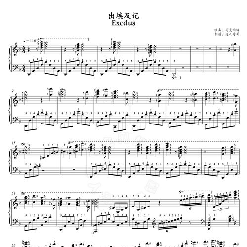 马克西姆 出埃及记 钢琴谱 带指法 exodus 简谱/五线谱 2页免翻