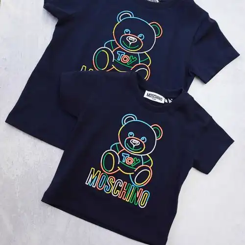 意大利moschino彩虹描绘logo熊男童短袖t恤22春夏款女童纯棉上衣