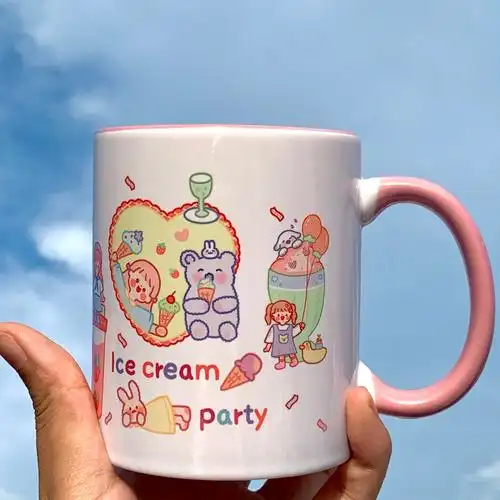 原创夏季软妹可爱萌小熊陶瓷杯子粉嫩少女心马克杯带盖学生水杯