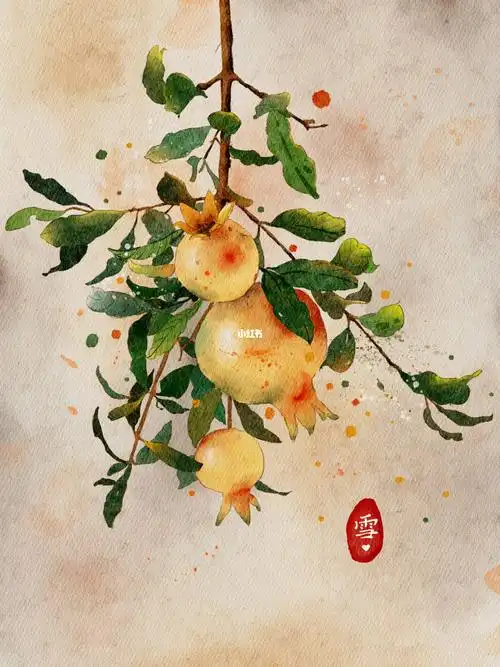 水彩石榴