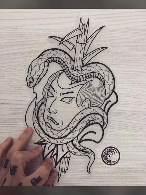 日式老传统纹身图案手稿