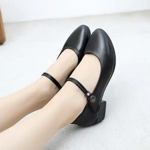 妈妈春秋真皮女式尖头单鞋玛丽皮鞋