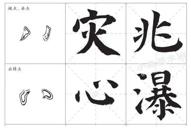 毛笔楷书撇点,垂点,出锋点的写法