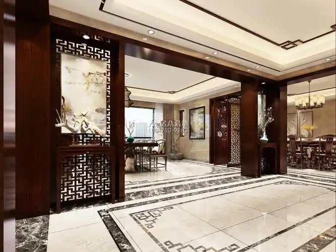 博林天瑞328平米中式平层装修设计效果图-居众装饰-深圳市