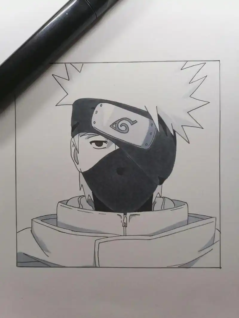 卡卡西教程 #火影忍者# #手绘教程##卡卡西# 一起吹过晚风的人大概会