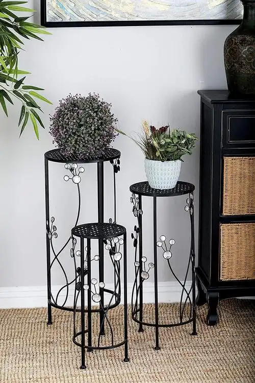 欧式铁艺花架复古时尚落地式花盆架阳台客厅展示花架三件套