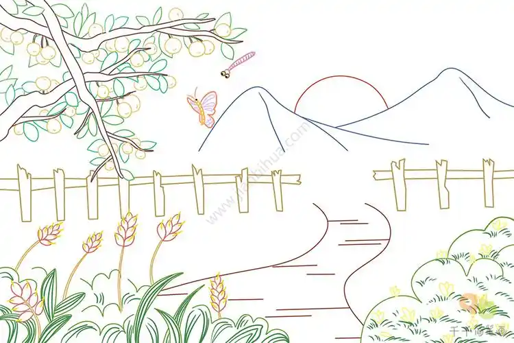 四时田园杂兴其二古诗配画简笔画