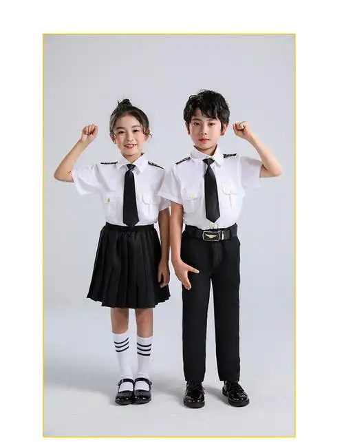 服儿童万圣节飞行员服装空军演出服女童模特 男款海军短袖套装8件套