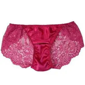 100%桑蚕丝真丝内裤 透气 女性感蕾丝中腰三角裤 今夏新款 - 女士内衣