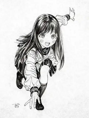 白纸黑稿下的水手服女孩,仅凭线条就能元气满满!