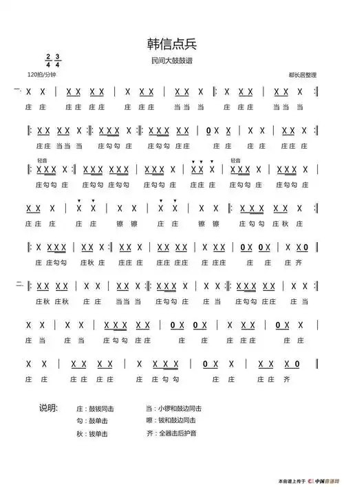 韩信点兵(民间大鼓鼓谱)简谱_流行简谱_zzmao简谱网