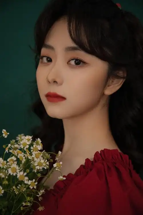 谭松韵身穿大红色泡泡袖短裙 复古优雅宛如可爱洋娃娃