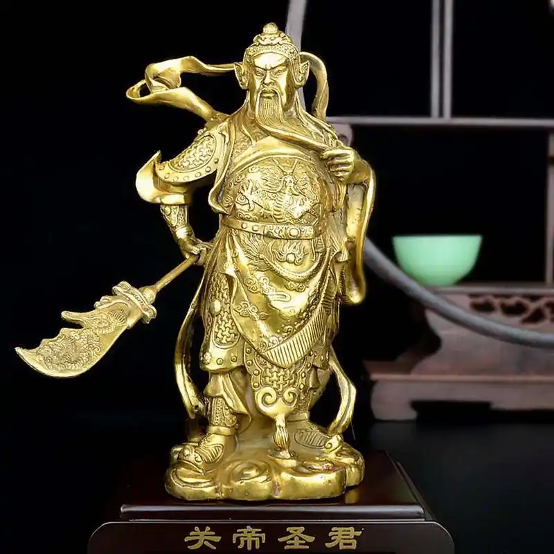 带刀铜关公摆件 书房办公室关公摆件工艺品  镇宅招财保平安铜关公