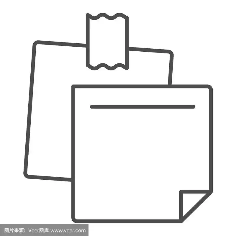 便签细线图标.纸贴纸矢量插图孤立在白色.