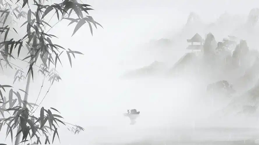 4k水墨光效粒子黑白竹子水墨黑白竹子水墨背景ae模板