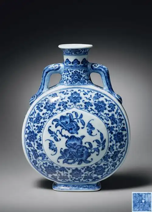 清乾隆 青花缠枝花卉福寿纹抱月瓶