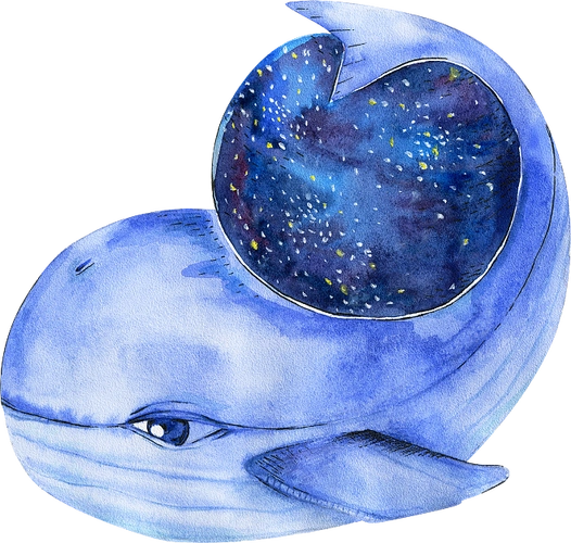 鲸鱼水彩png蓝鲸手绘淡雅卡通手绘童话卡片梦幻免抠图png素材更多素材