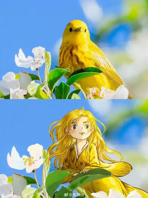「小鸟拟人」 小鸟是春天里有着动人嗓音的明媚少女   #遇见艺术##这