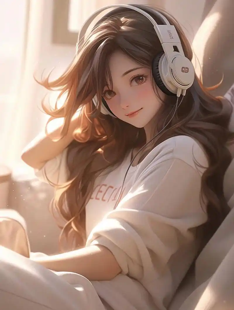 【女生头像】阳光下,房间里,听音乐女孩  挺音乐头像, 阳光下,房间里