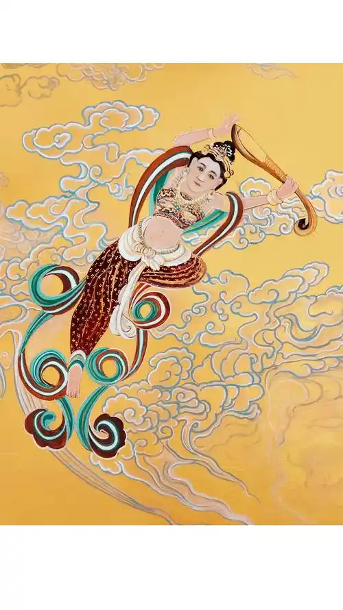 界画寒江———工笔神仙人物画《反弹琵琶飞天》_效果_场景_局部