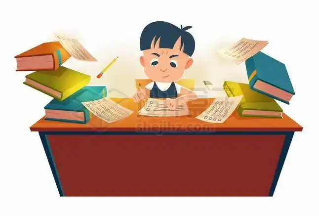 在书桌前奋笔疾书的卡通小男孩认真学习做作业2804371矢量图片免抠