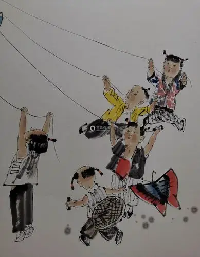 冯远放风筝镜芯achineseflykitespaintingfengyuanmark