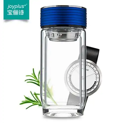 宝俪诗玻璃杯 双层便携水杯创意带盖过滤办公杯子男耐热车载茶杯