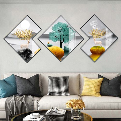 轻奢客厅挂画沙发背景墙装饰画现代简约餐厅画三联卧室壁画新中式