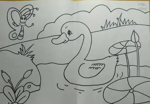 白鹅倒影eee简笔画 简笔画图片大全-普车都