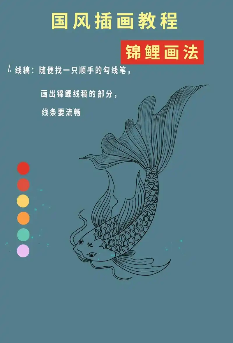 入门级插画教学|新国风插画|锦鲤画法.零基础必看|零基础锦鲤 - 抖音