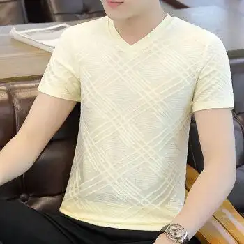 冰丝短袖男t恤男士v领体恤韩版潮流夏装冰丝短袖t恤男装夏装潮牌上