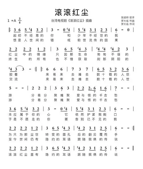 滚滚红尘简谱第1页