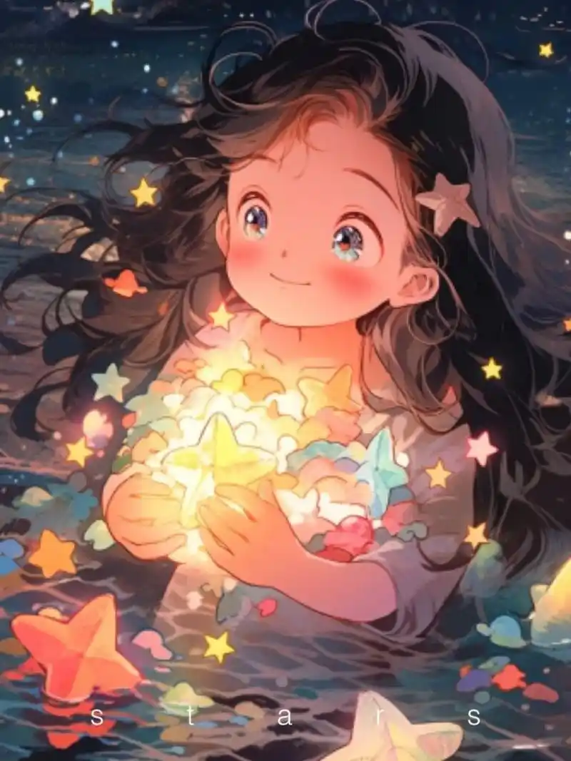 治愈系少女捧星星头像&壁纸|星与心愿789995  这里是会画画会ai