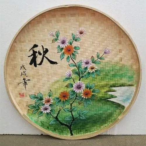 手绘簸箕画竹筛子农家乐装饰品竹编墙饰田园装饰墙壁挂饰挂件壁饰