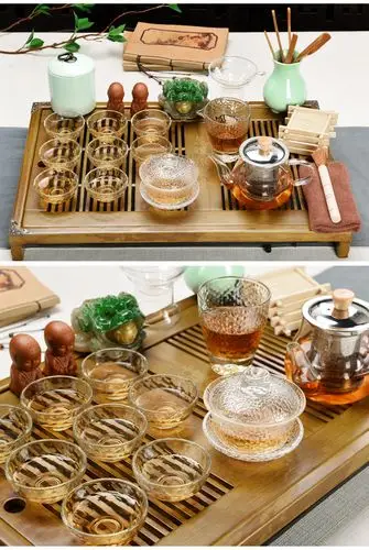 美阁透明玻璃茶具套装家用功夫茶杯茶台简约办公室用茶壶小套茶盘 15