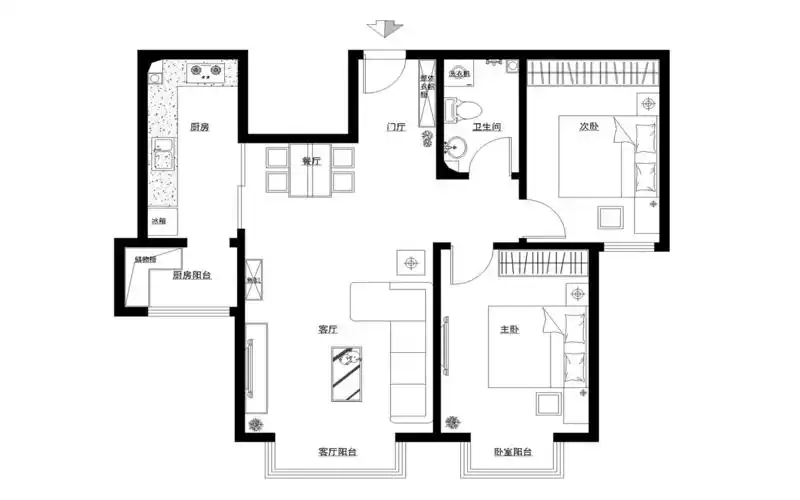 90㎡二居室设计案例