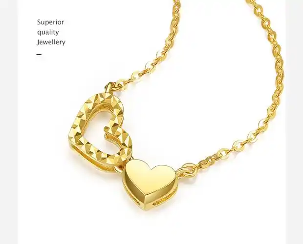 周六福官方旗舰店18k玫瑰金双爱心项链多彩显瘦锁骨链简约送女友