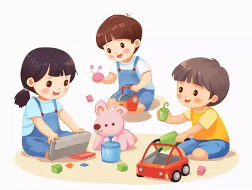 幼儿园可爱卡通小孩玩玩具玩积木过家家玩耍插图幼儿园招生教育