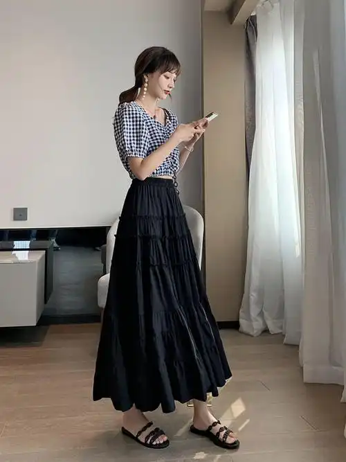 半身裙女夏季新款韩版高腰显瘦气质百搭a字雪纺中长款仙女蛋糕裙