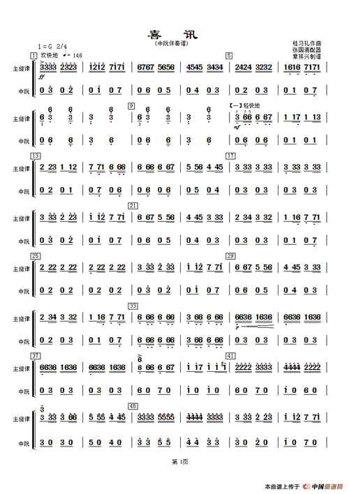 喜讯中阮分谱