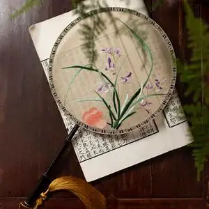 筛月古风刺绣团扇苏绣手工双面绣旗袍圆扇汉服宫扇绣花扇子