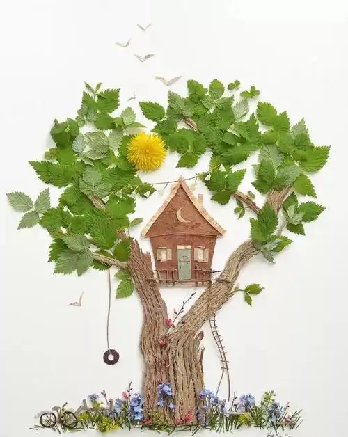 树枝树叶创意手工儿童画,非常有意境哟,看完后不妨可以动手试试哦!