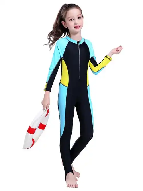 女童长袖泳衣儿童潜水服男童兄妹中大连体专业儿童泳衣