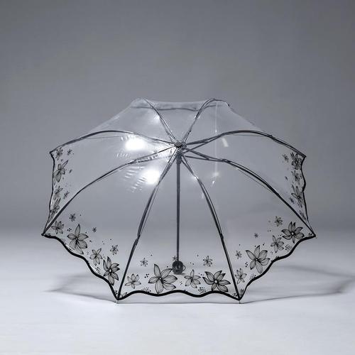 mikewill透明雨伞女折叠加厚ins可爱三折小清新白色塑料的全自动开网