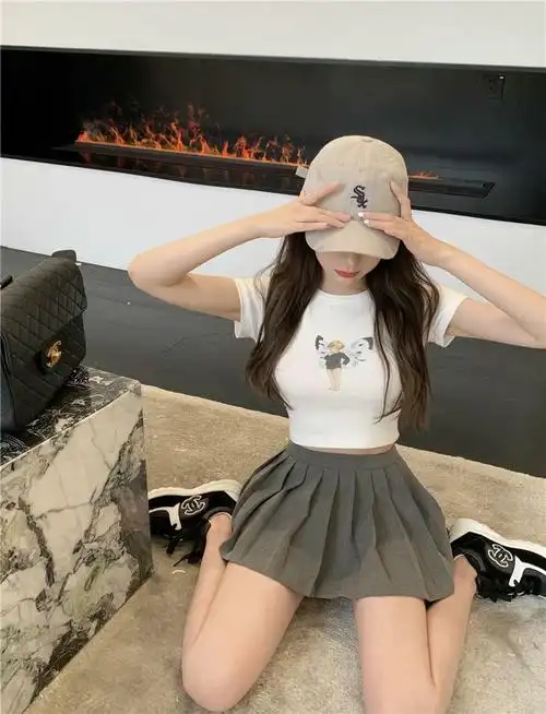 jk制服短款露脐t恤百褶短裙套装女夏休闲运动两件套装裙半身裙子 - 17