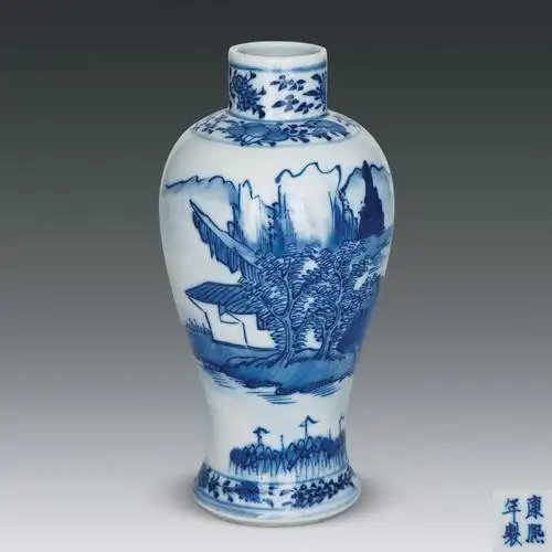 1078清康熙青花山水纹梅瓶