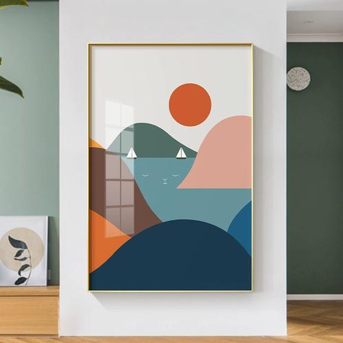 北欧风格玄关趣味猫装饰画日式简约和风餐厅墙面挂画日月饭厅网红