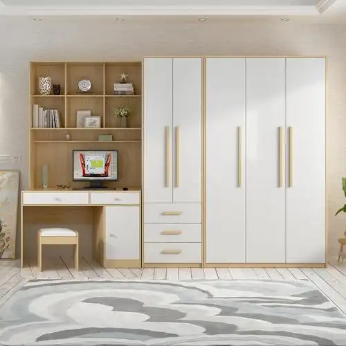 板式家具北欧连体电脑桌书柜书架组合搏德森现代简约衣柜带书桌一体